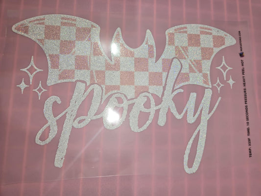 RTS * PINK AND WHITE SPOOKY BAT GLITTER CLEAR FILM SCREEN PRINT TRANSFER*